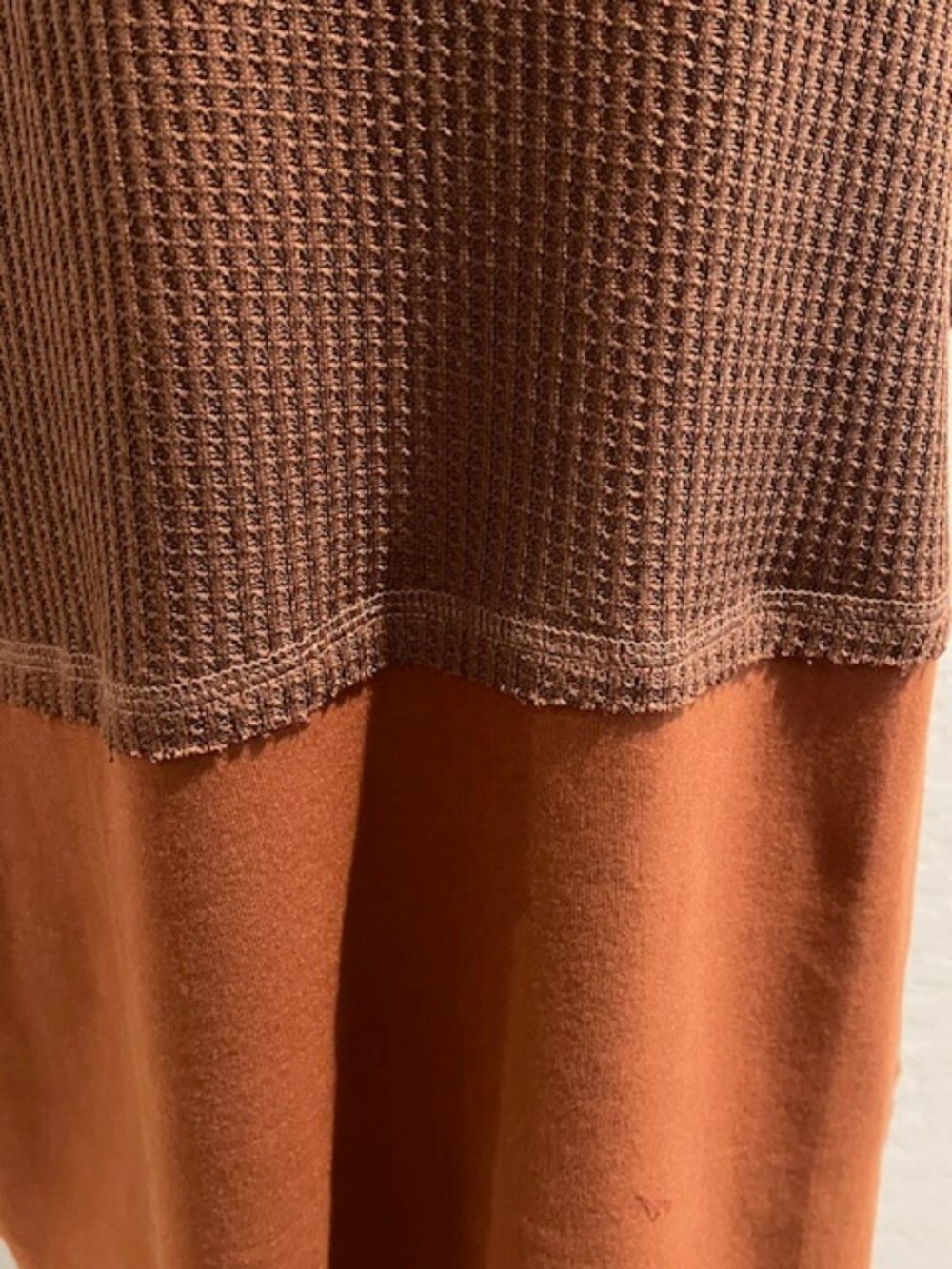 Boutique Rust Color block Waffle Knit Tunic Top XL Short Sleeve, Flowy - Picture 2 of 2